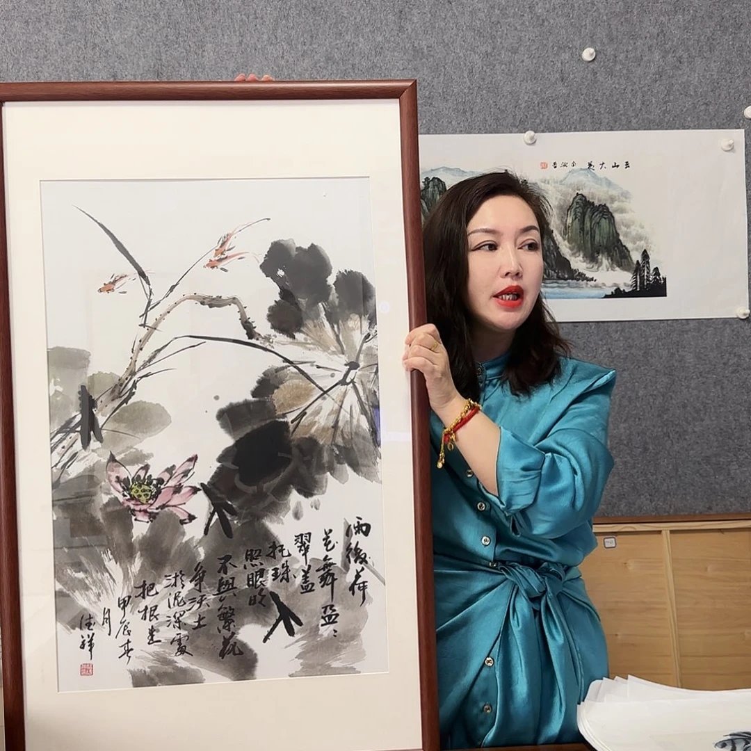 国画60*90荷花 纯手绘 实木框裱  孤品 年底福利