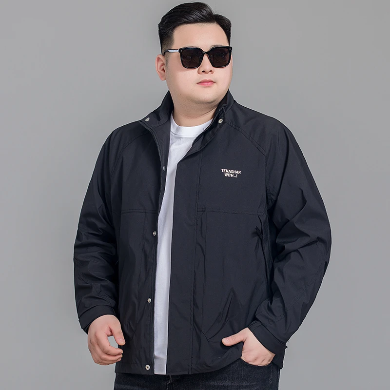 大码休闲立领外套男插肩袖春秋季胖子加肥加大宽松夹克上衣