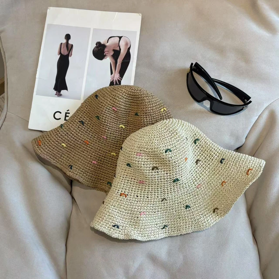Barbie 【薇薇推荐】5176夏季编织度假风透气镂空ins太阳帽遮阳帽