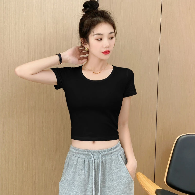 短袖T恤修身高腰2025上衣夏季紧身体恤新款短款露脐上衣潮短袖女