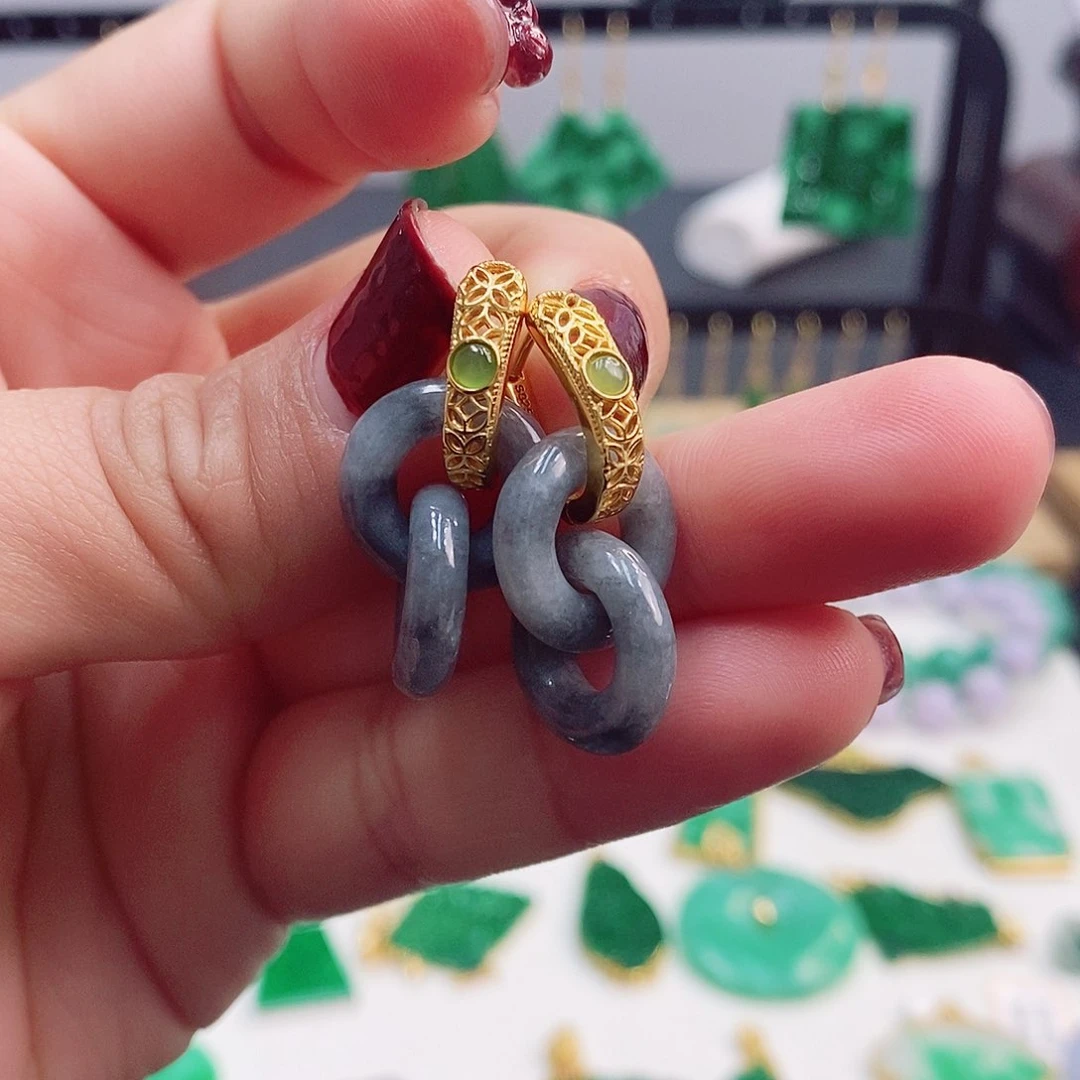 翡翠耳饰银S925镶嵌耳饰