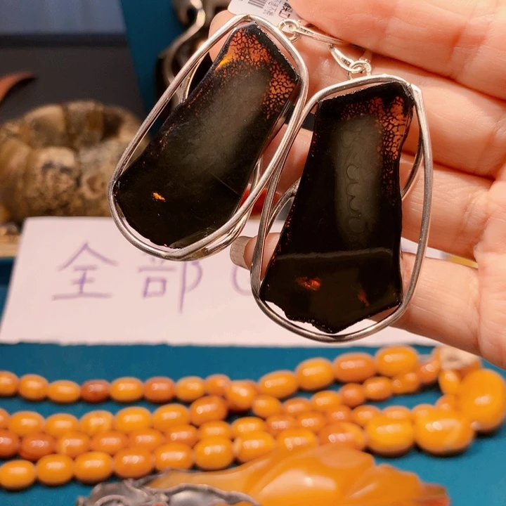 琥珀未镶嵌耳饰波兰设计款琥珀蜜蜡