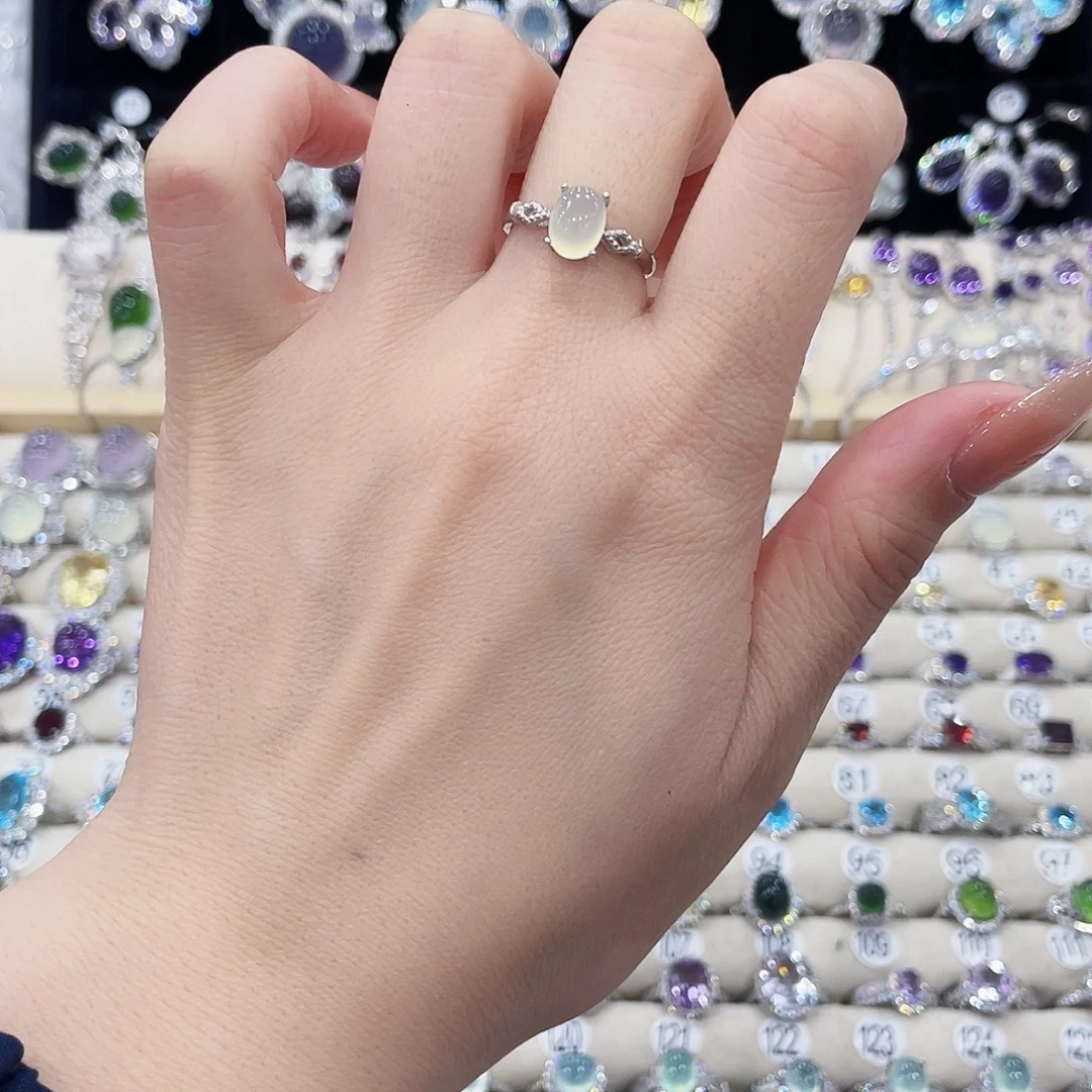 蛇纹石玉银S925镶嵌戒指