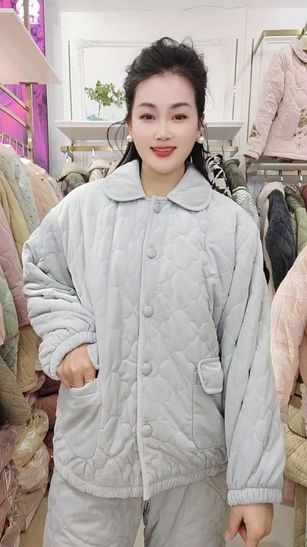 提花绒翻领可外穿家居服轻薄不臃肿