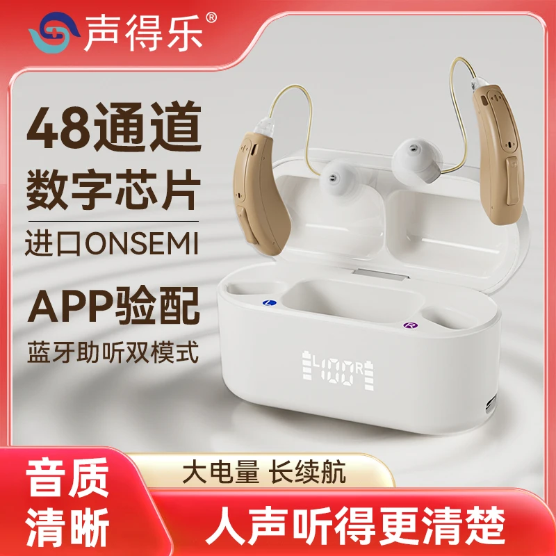 声得乐耳背式助听器5216B老年人蓝牙耳机无线大功率充电智能适配耳背音量调节双耳版佩戴舒适操作简单柔软硅胶APP自助验配佩戴舒适