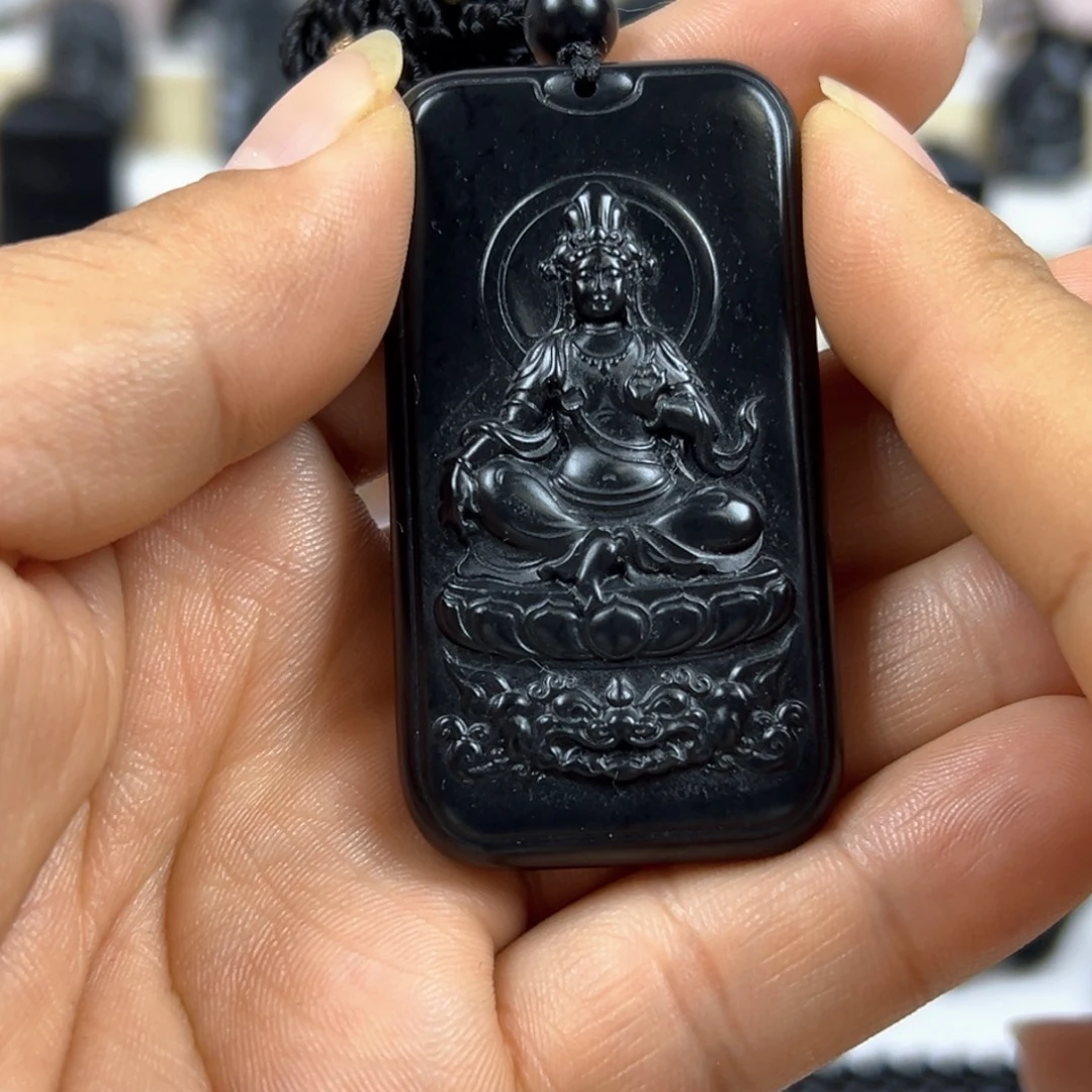 和田玉（墨玉）未镶嵌颈饰墨玉观音吊坠带毛孔