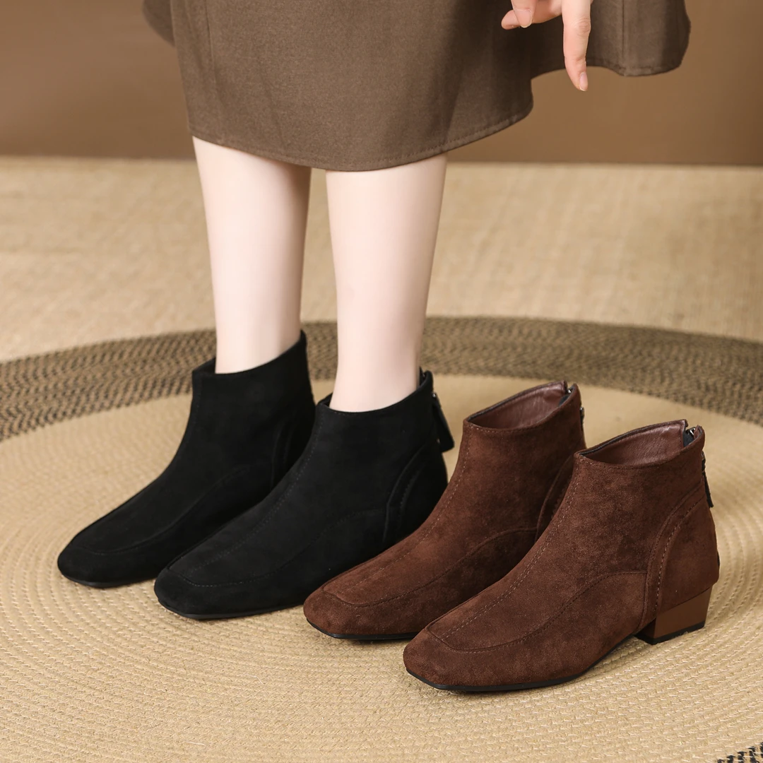 2025秋款中跟冬季短靴小裸靴女靴秋冬舒适短筒靴6807绒