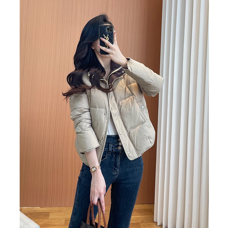 卡其立领短款棉衣女2025冬季新款时尚轻薄小个子羽绒棉服棉袄外套