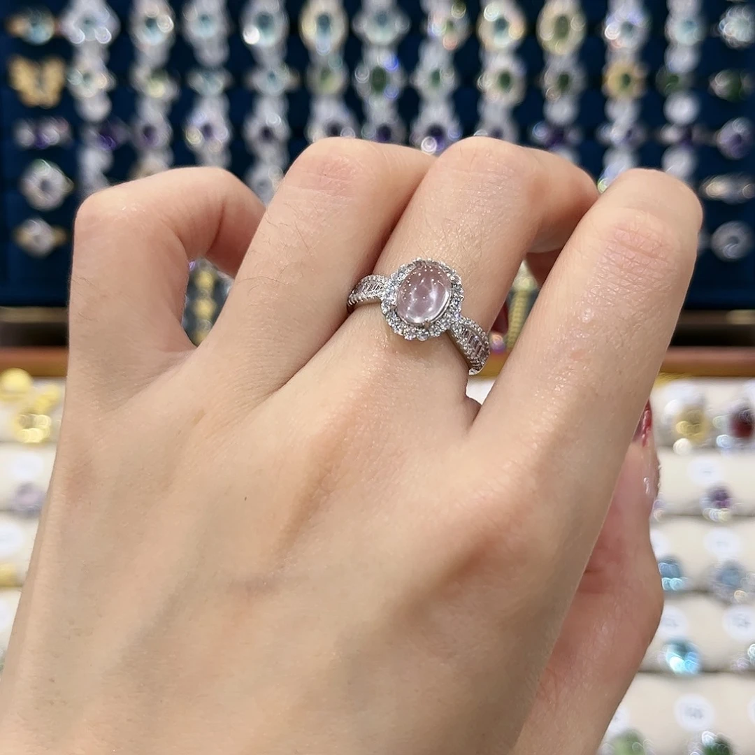 芙蓉石女款银S925镶嵌戒指