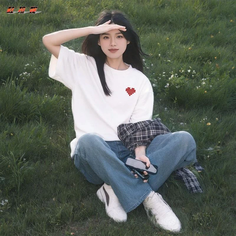 杜拉妮白色短袖t恤女款2025新款爆款夏季宽松纯棉半袖t恤绝美上衣