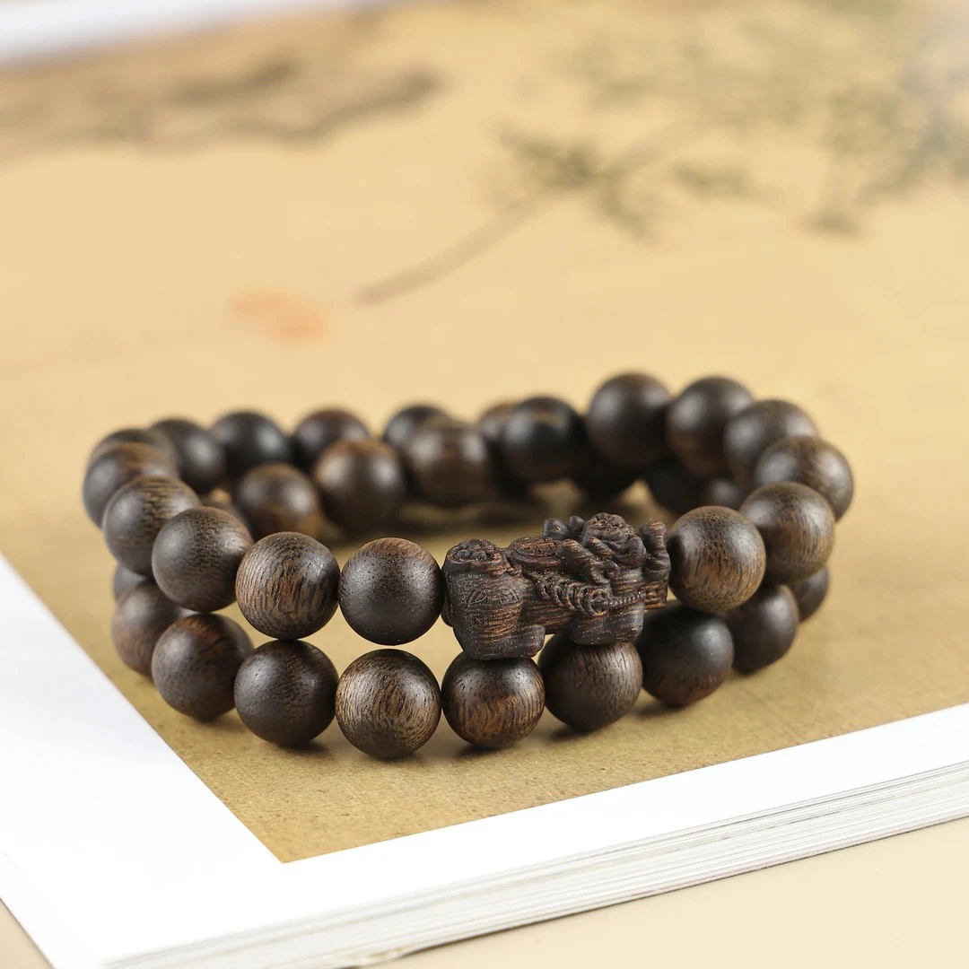 【嘉木】Z053香港昆仑梅格沉香1.0双圈貔貅款+枕头