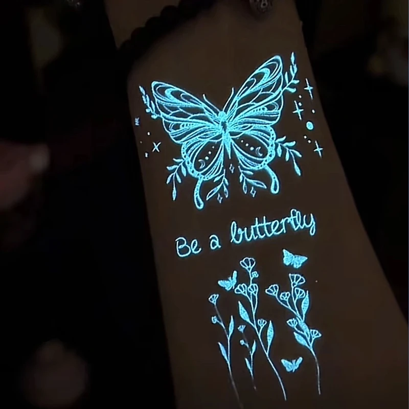 夜光白色蝴蝶纹身贴手臂贴锁骨贴纸白色小清新辣妹夜店持久贴纸