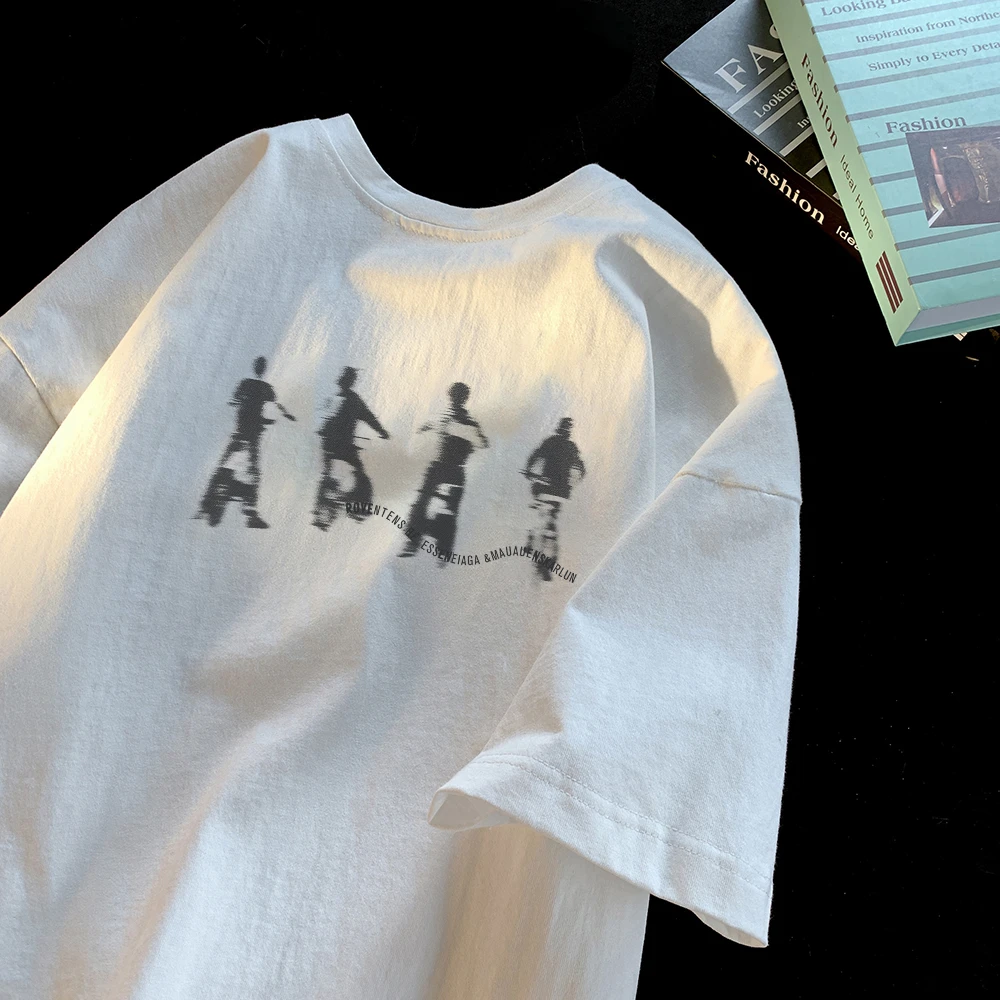 美式重磅纯棉圆领日常印花夏季男士T恤t恤长袖学生宽松百搭小众