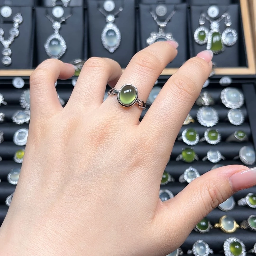 【闪购商品】岫玉戒指银S925镶嵌小***鱼