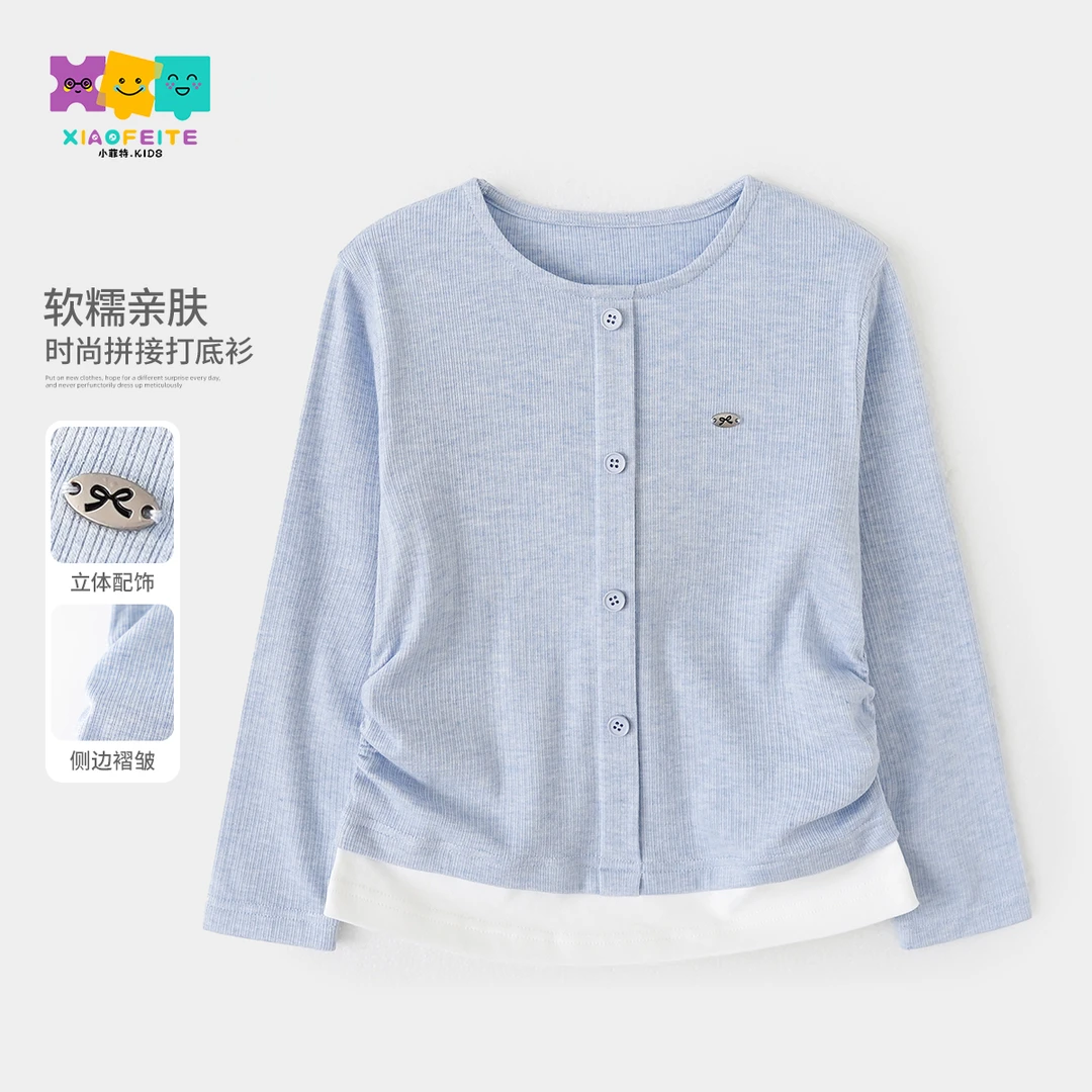 小菲特春季女宝上衣女童装中大童亲肤柔软短款长袖T恤YNYC50379