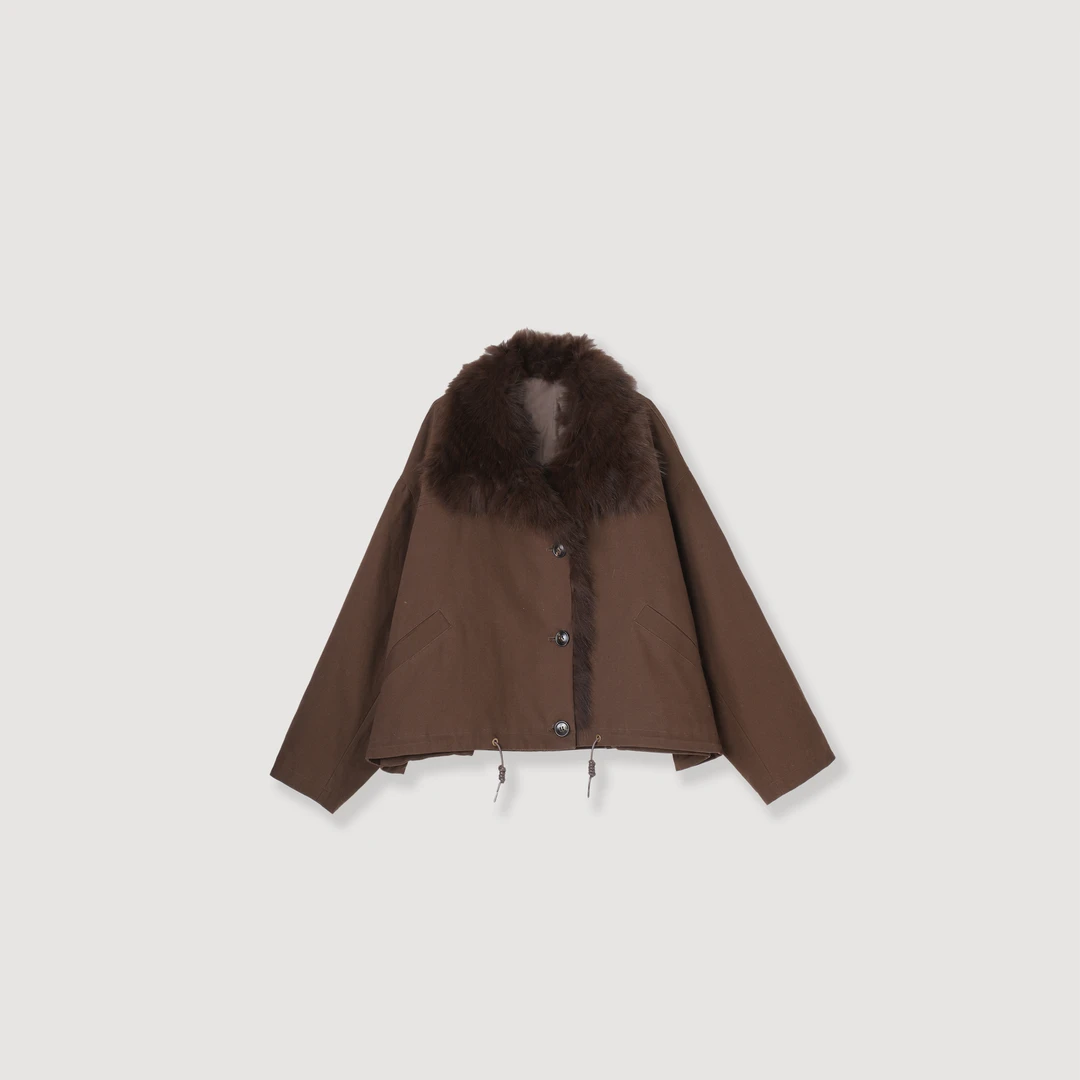 狐狸毛时尚翻领派克鹅绒服冬季百搭宽松短款