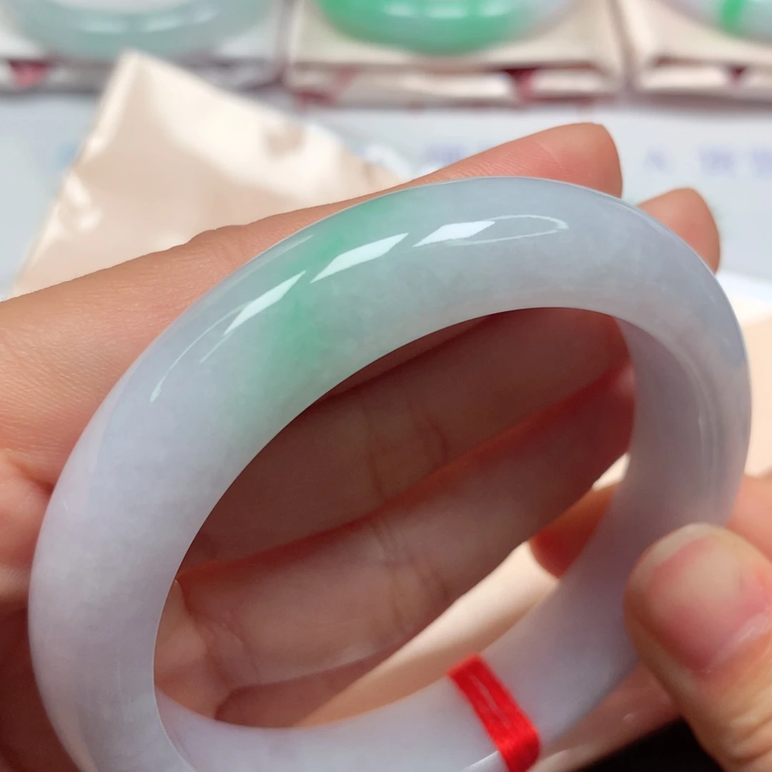 翡翠未镶嵌手镯冰胶淡春紫飘果阳绿5960