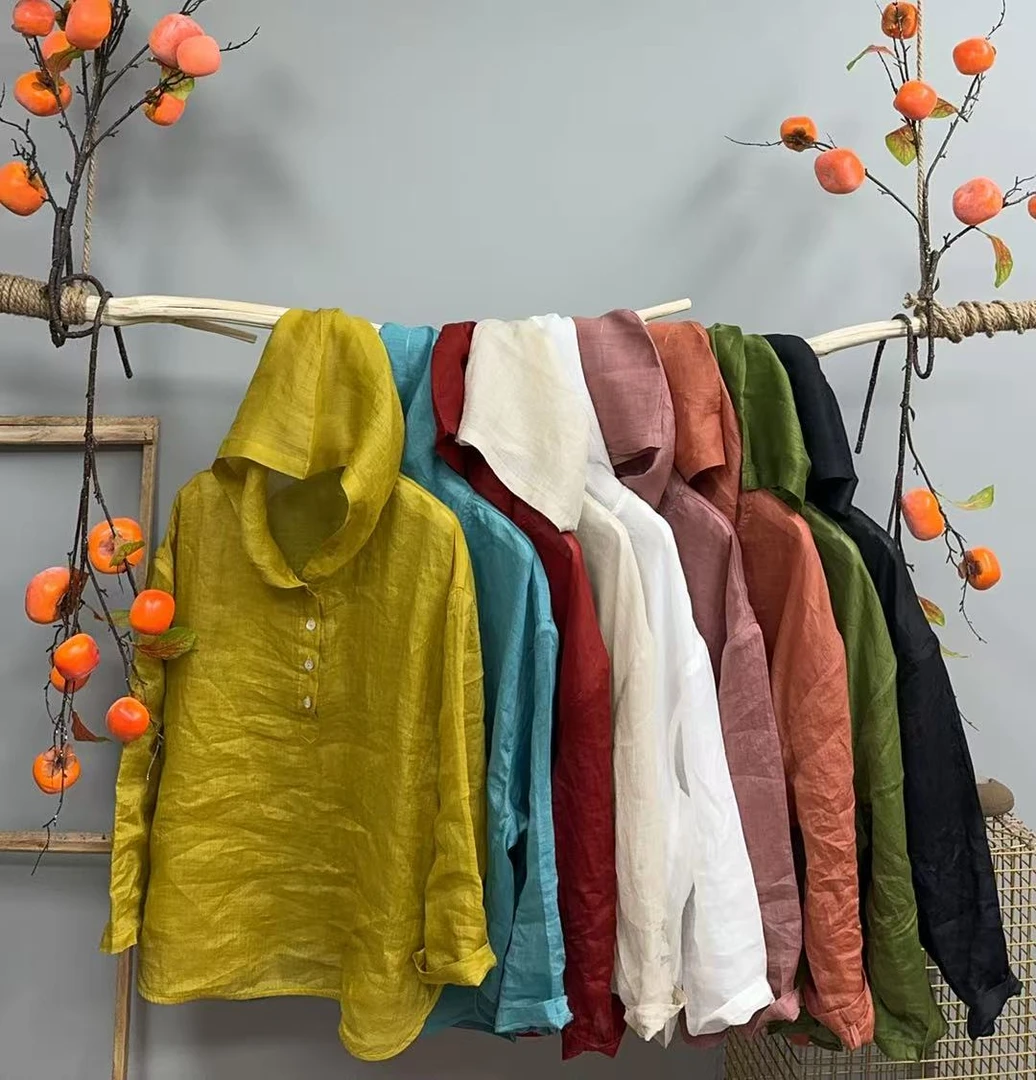 100支苎麻半开长袖连帽 155