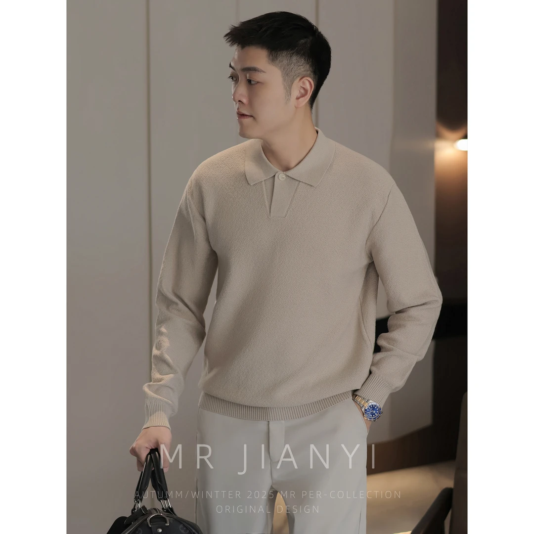 MR JIANYI 秋季「绅韵隐贵」敞开式polo领针织衫商务休闲毛衣男装