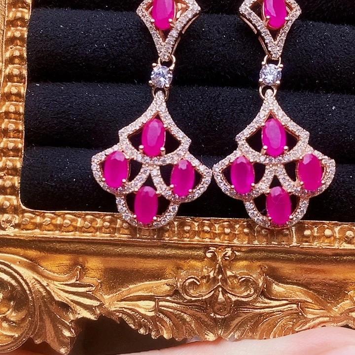 耳饰银S925镶嵌红宝石