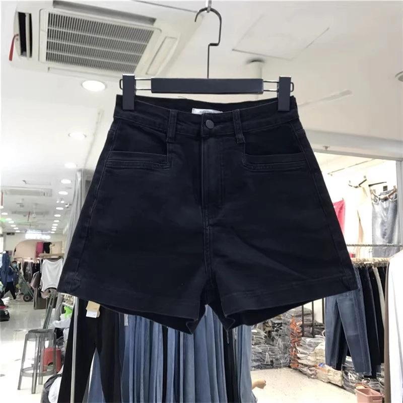 2025新款韩版黑色牛仔短裤女夏季薄款高腰显瘦阔腿百搭热裤子