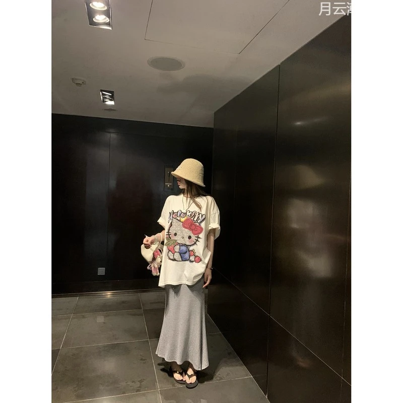 （吴大笑）转角邂逅～百搭显瘦有调性条纹松紧腰弹力棉鱼尾半身裙