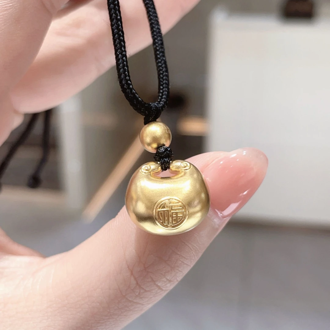 足金古法胖福黄金吊坠简约素雅福字吊坠