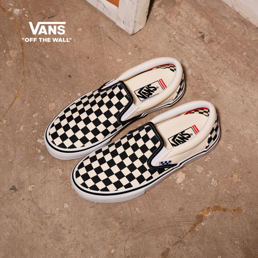 VANS范斯官方 Slip-On 黑白棋盘格一脚蹬职业滑板鞋男女FCAAUH