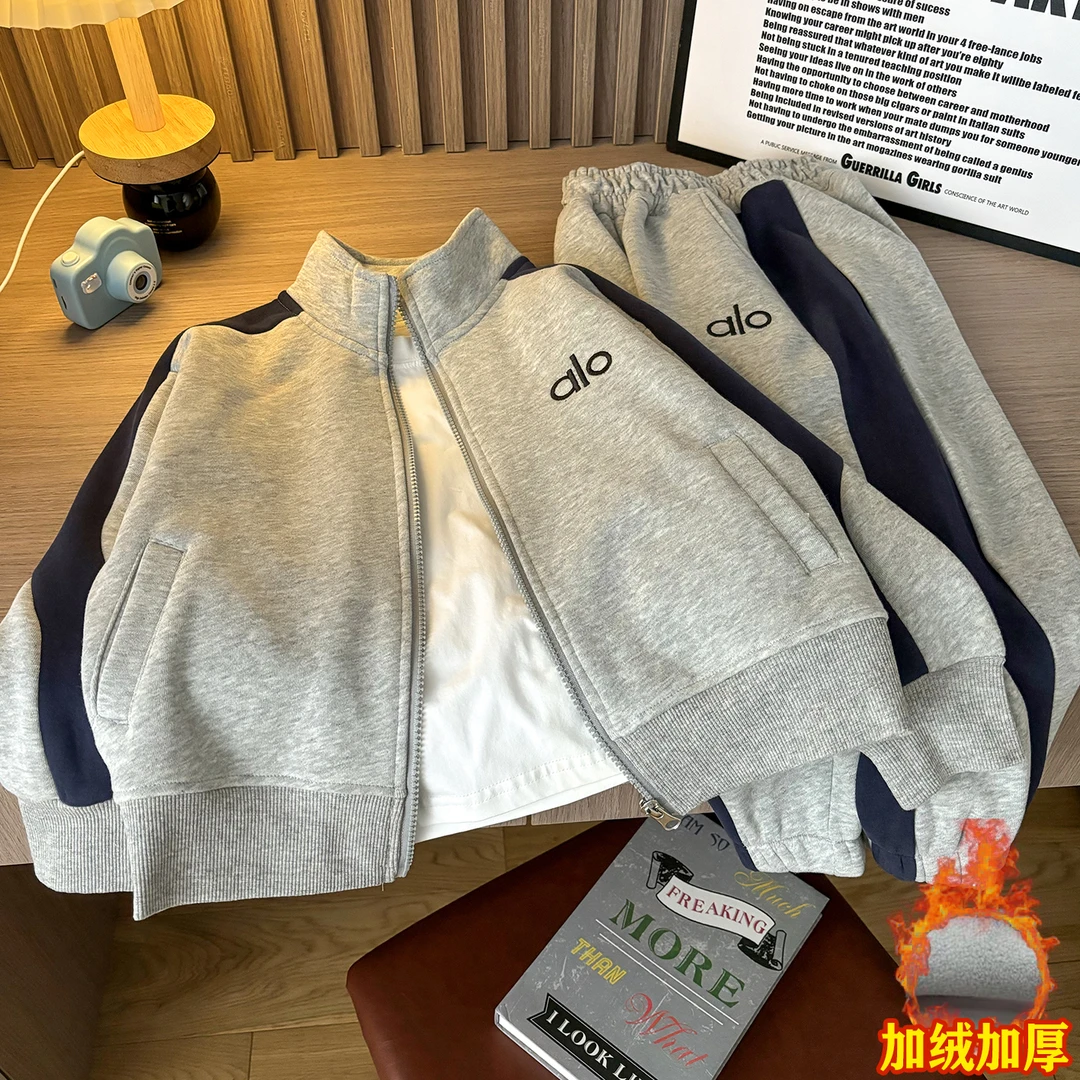儿童加绒运动套装秋冬款2025新款男童一体绒保暖拉链卫衣长裤童装