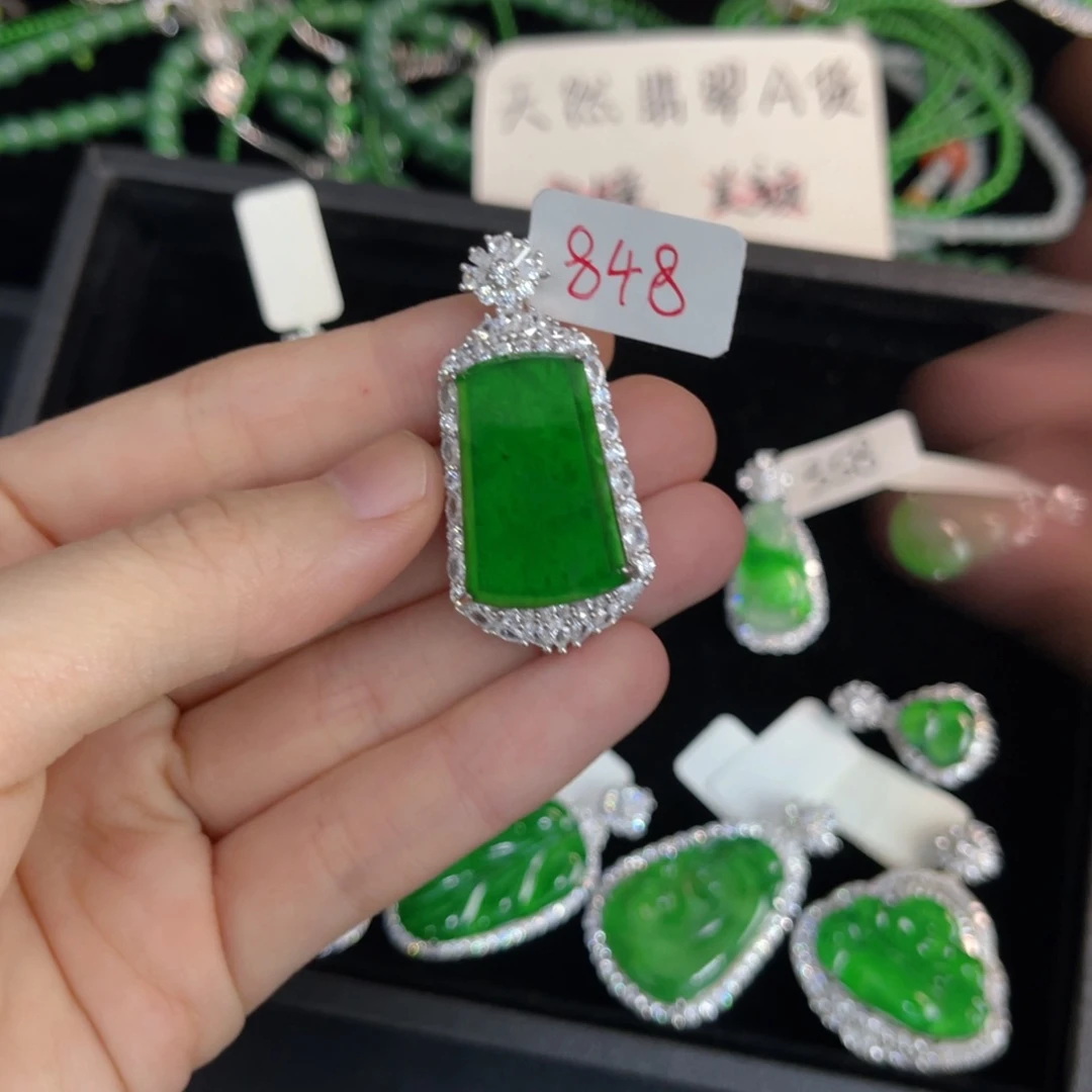 银S925镶嵌戒指翡翠无事牌吊坠