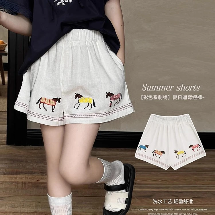 女童短裤夏季2025新款薄款透气儿童宝宝洋气刺绣裤子休闲裤潮夏装