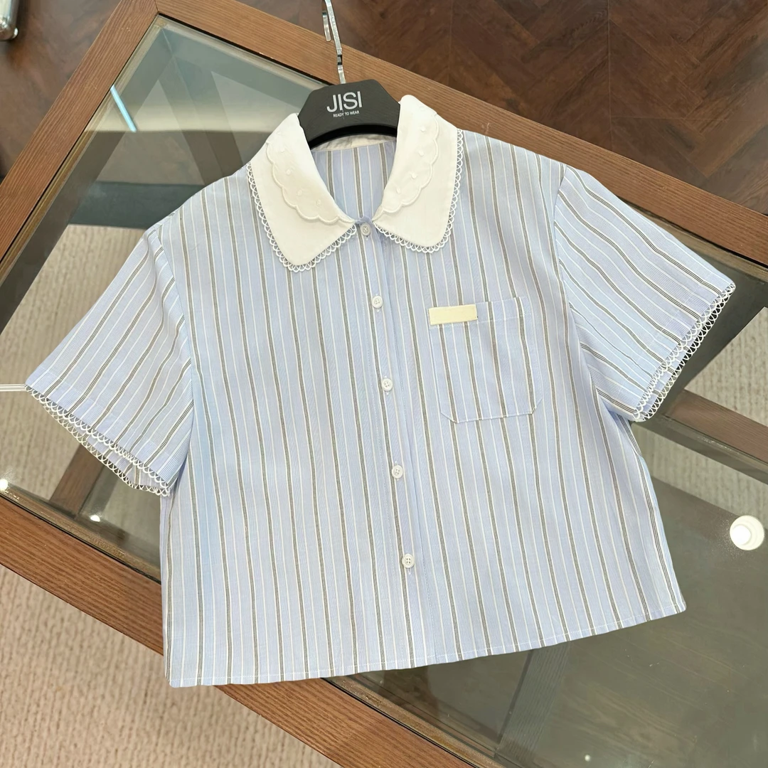 JISI M+条纹翻领撞色短款衬衫-CS25247