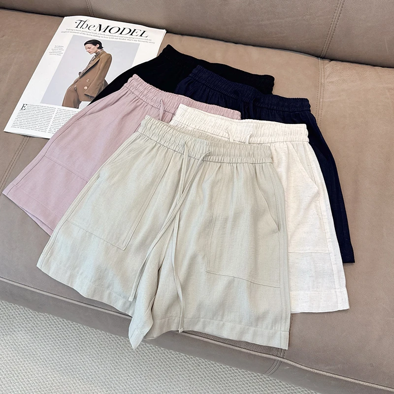 Julychee 清凉垂感亚麻薄款棉麻短裤