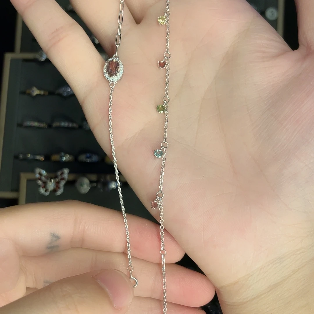 李***友手链银S925镶嵌碧玺拍五份