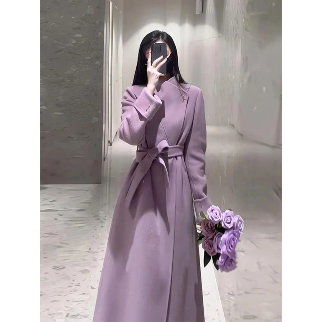 法式温柔风设计感系带收腰毛呢大衣2024秋冬款时尚显瘦气质呢外套