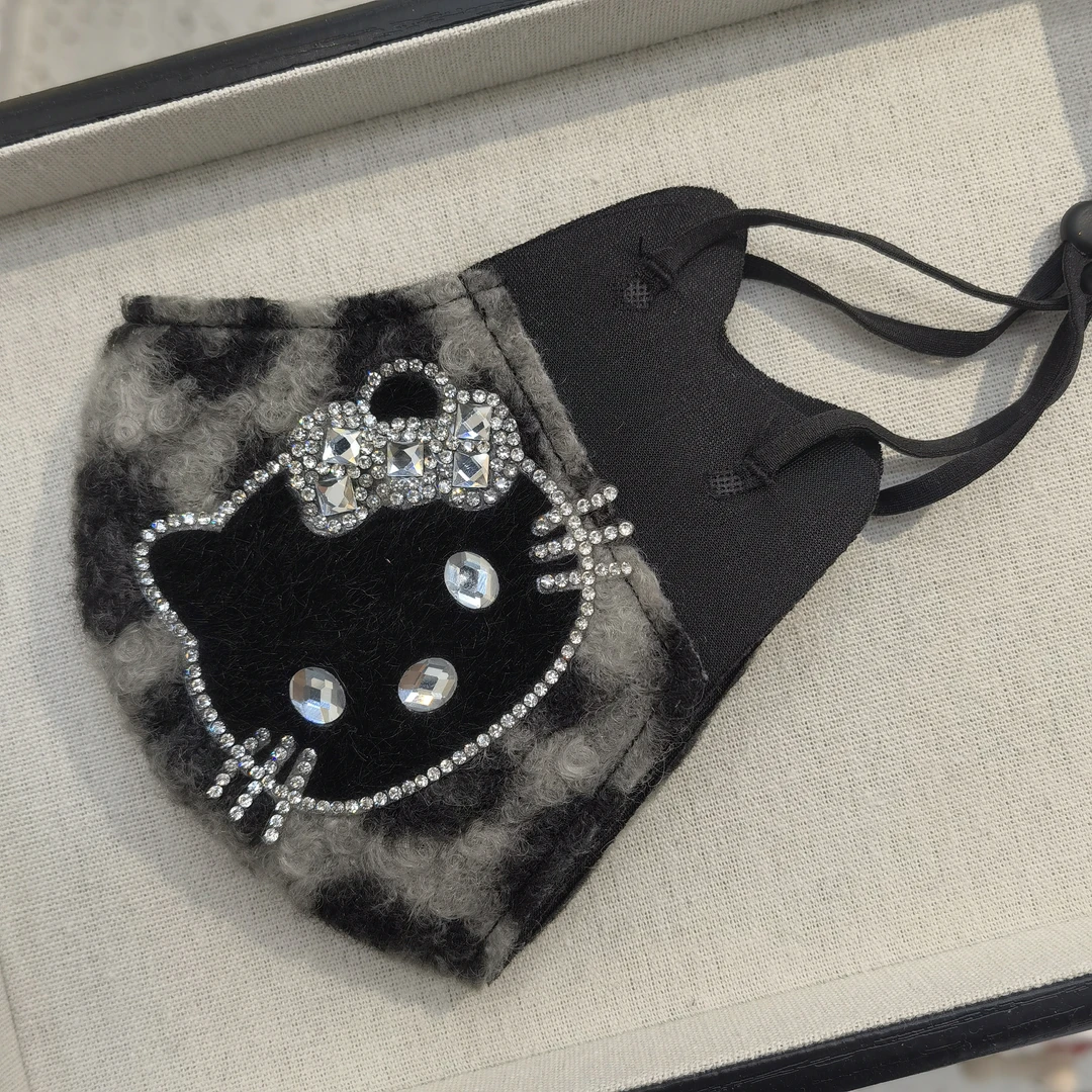 A871黑色大KT猫咪豹纹闪闪口口-边夹