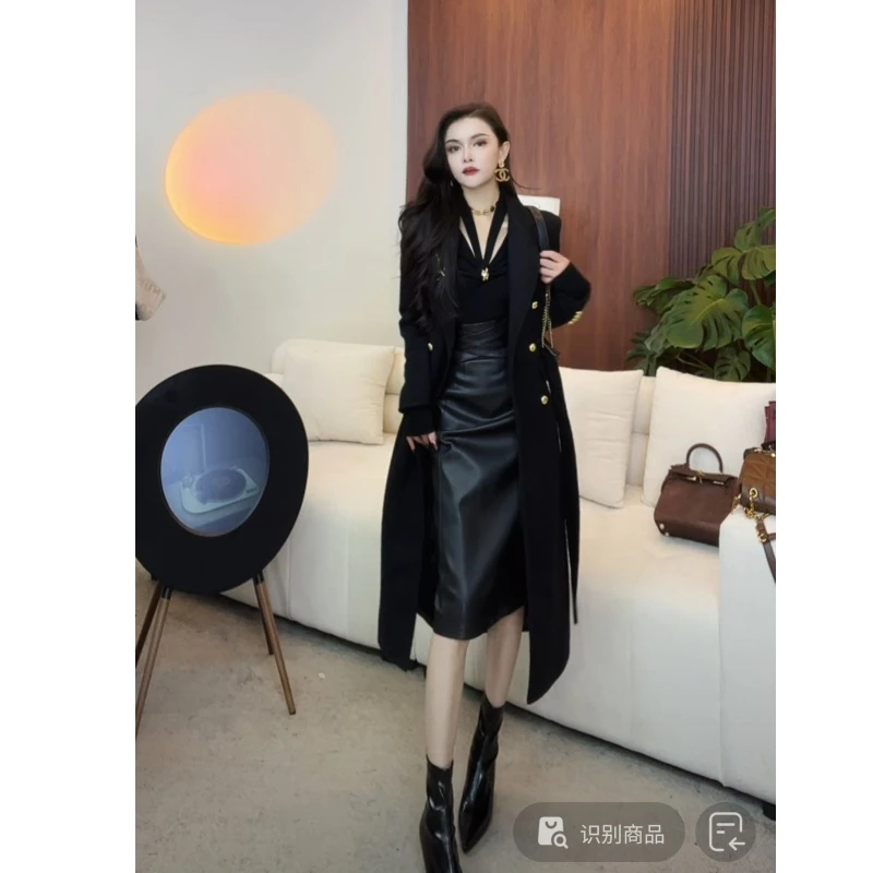 【YING FASHION】莹老板-时尚气质ys金扣系带羊毛风衣 8120053 1548