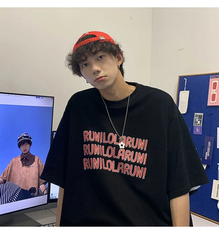 印花男士休闲短袖夏季男款字母印花T恤宽松百搭