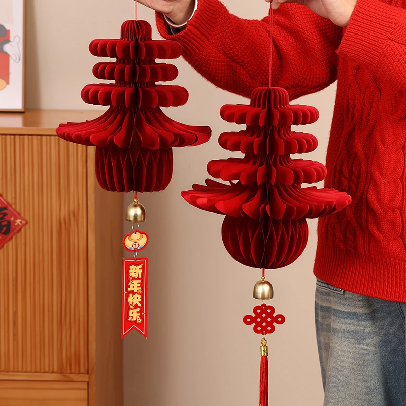 2026新年立体春字灯笼挂件房门壁挂马年蜂窝球装饰品春节过年布置