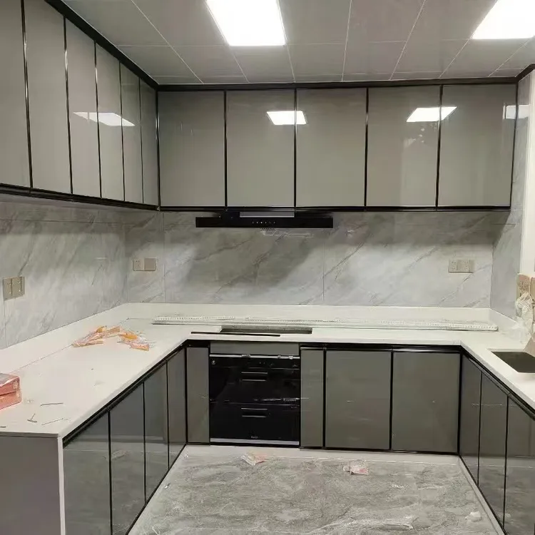 厨房橱柜门定制免打孔带框门大理石瓷砖灶台门定做钢化玻璃晶钢门