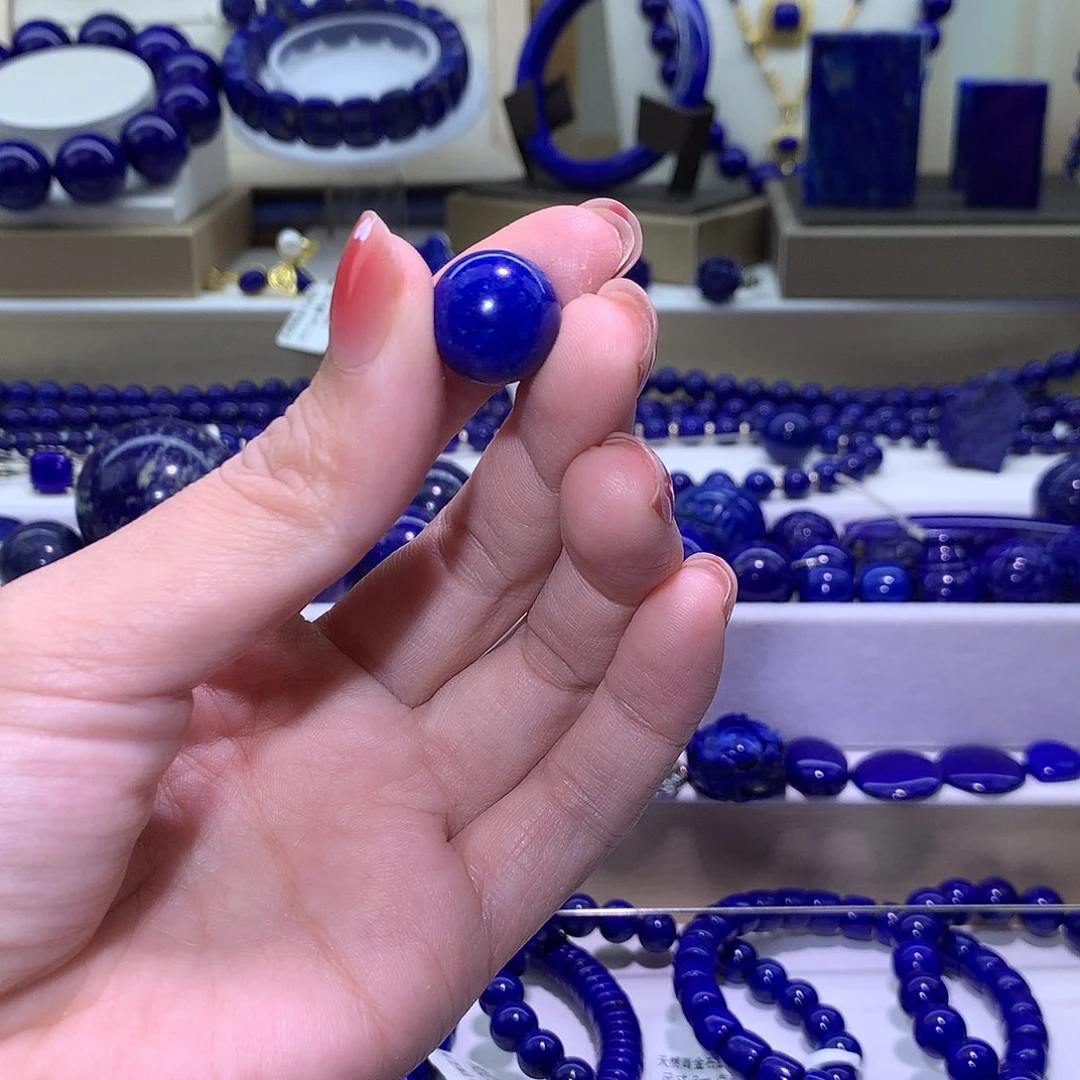 用***5青金石未镶嵌天然原矿单圆珠14m +