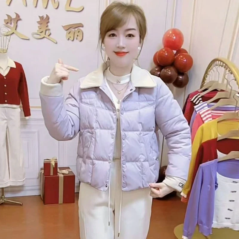 小个子时尚炸街短款棉服女冬季新款加棉翻领拼接显瘦百搭女装棉衣