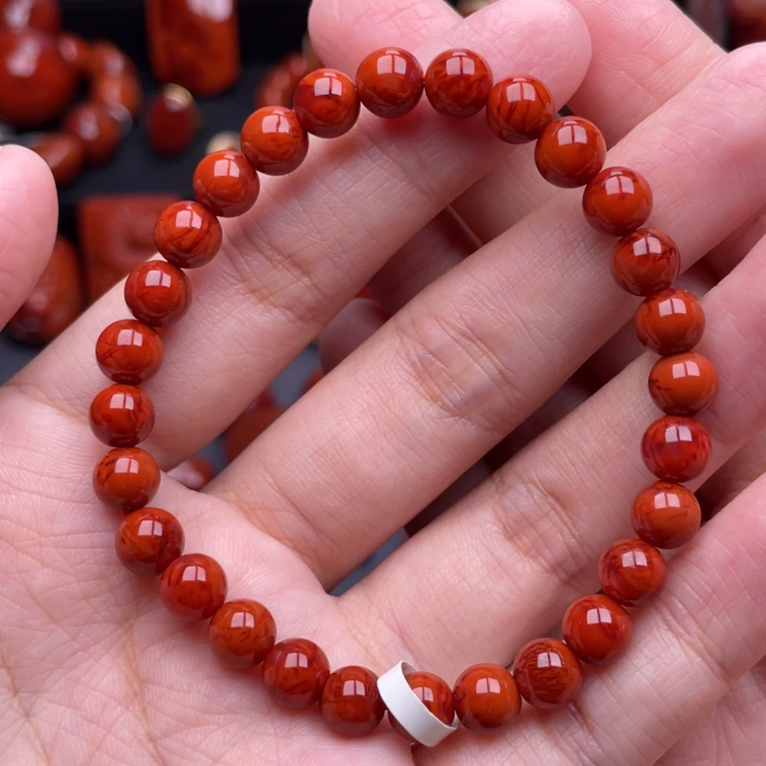 大***肚南红玛瑙未镶嵌珠宝奇石单圈7mm