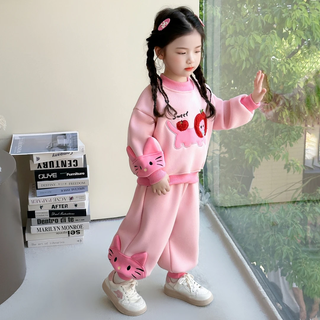 女童冬款套装2025年新款韩版加绒卫衣女宝宝冬装可爱款卫裤两件套