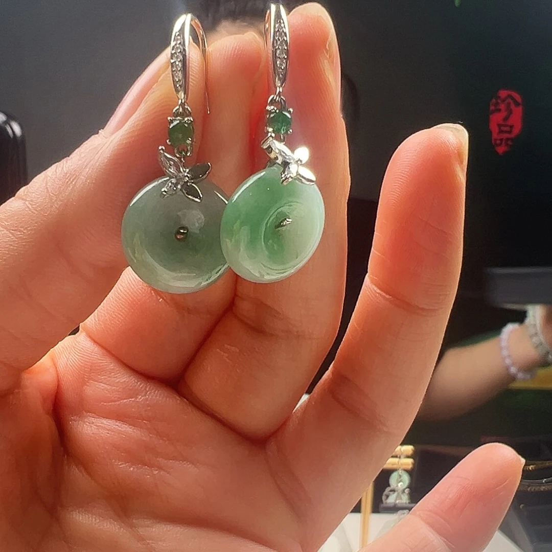 银S925镶嵌翡翠耳饰