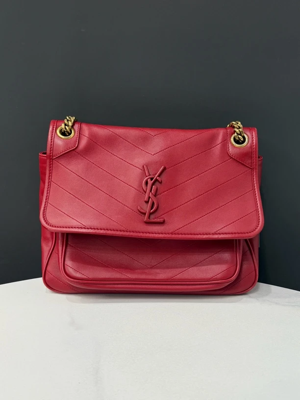 95新 YSL/圣罗兰 红色NiKi链条包27cm/JJ4121801