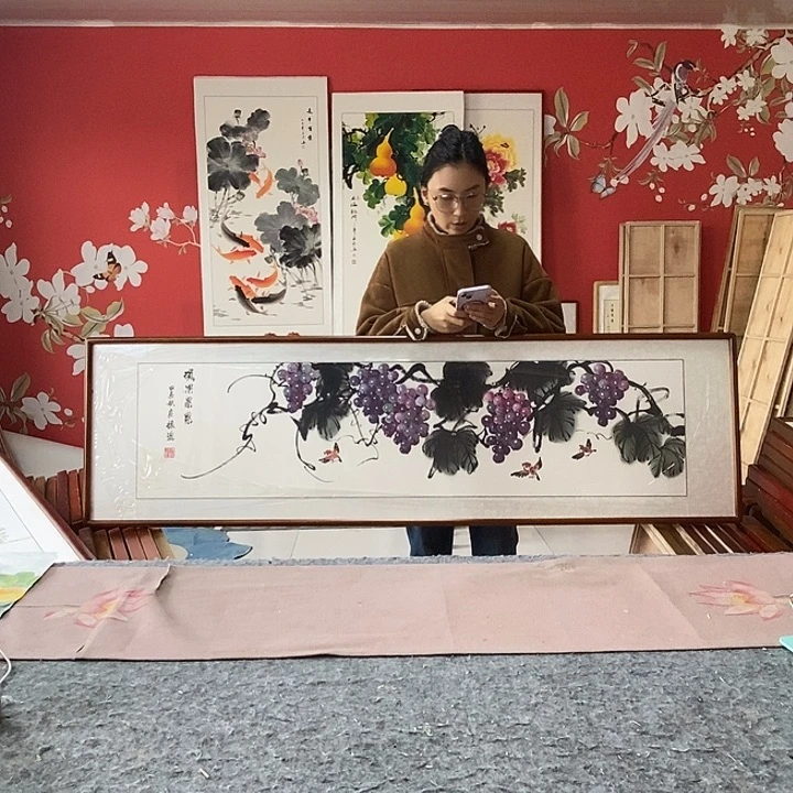 国画手写手绘带框包邮国画作品47✖️162