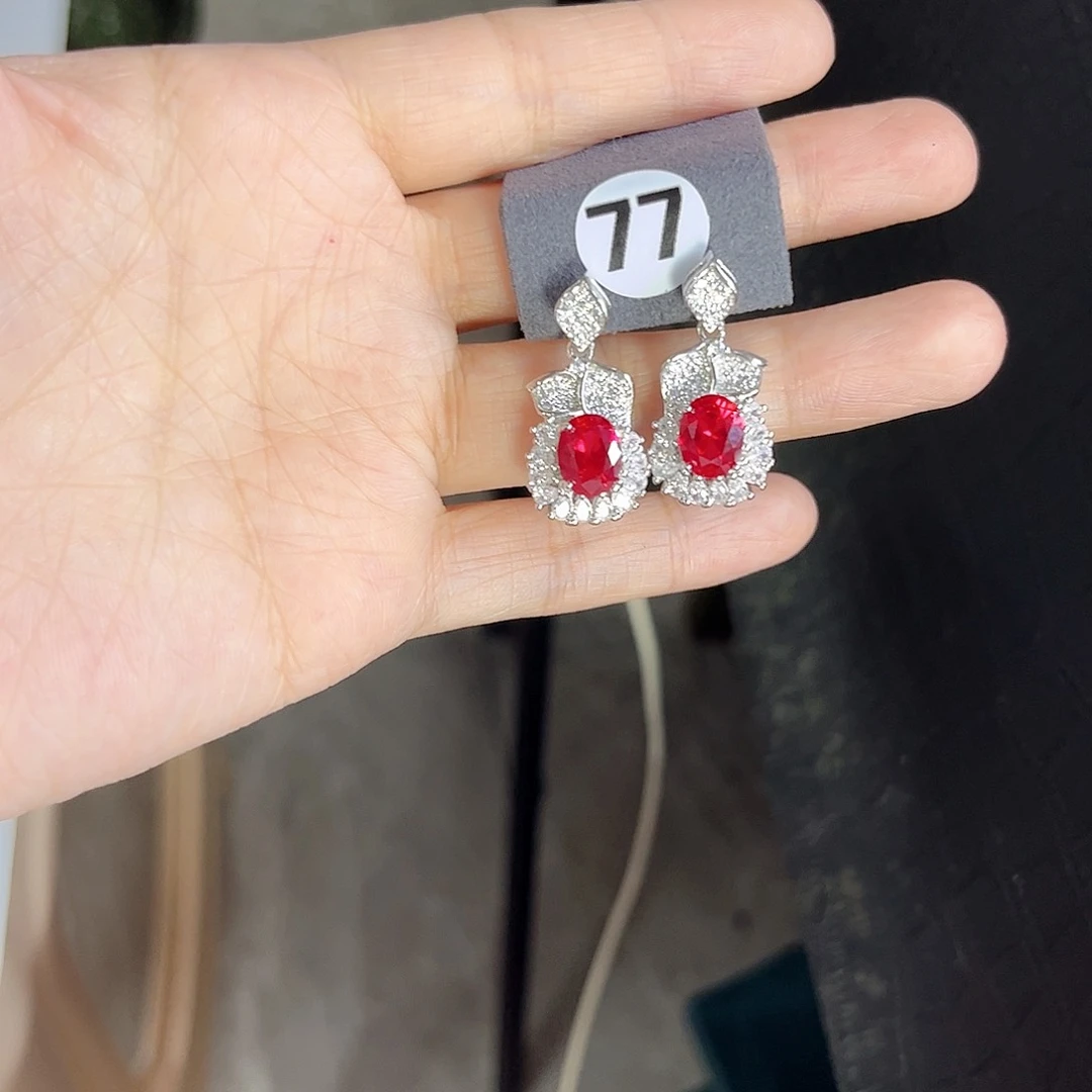银S925镶嵌耳饰红宝石