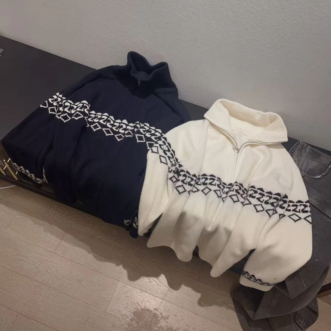 【高端】厚款绵羊毛宽松版毛衣百搭情侣款针织衫拉链时尚羊毛衫冬款