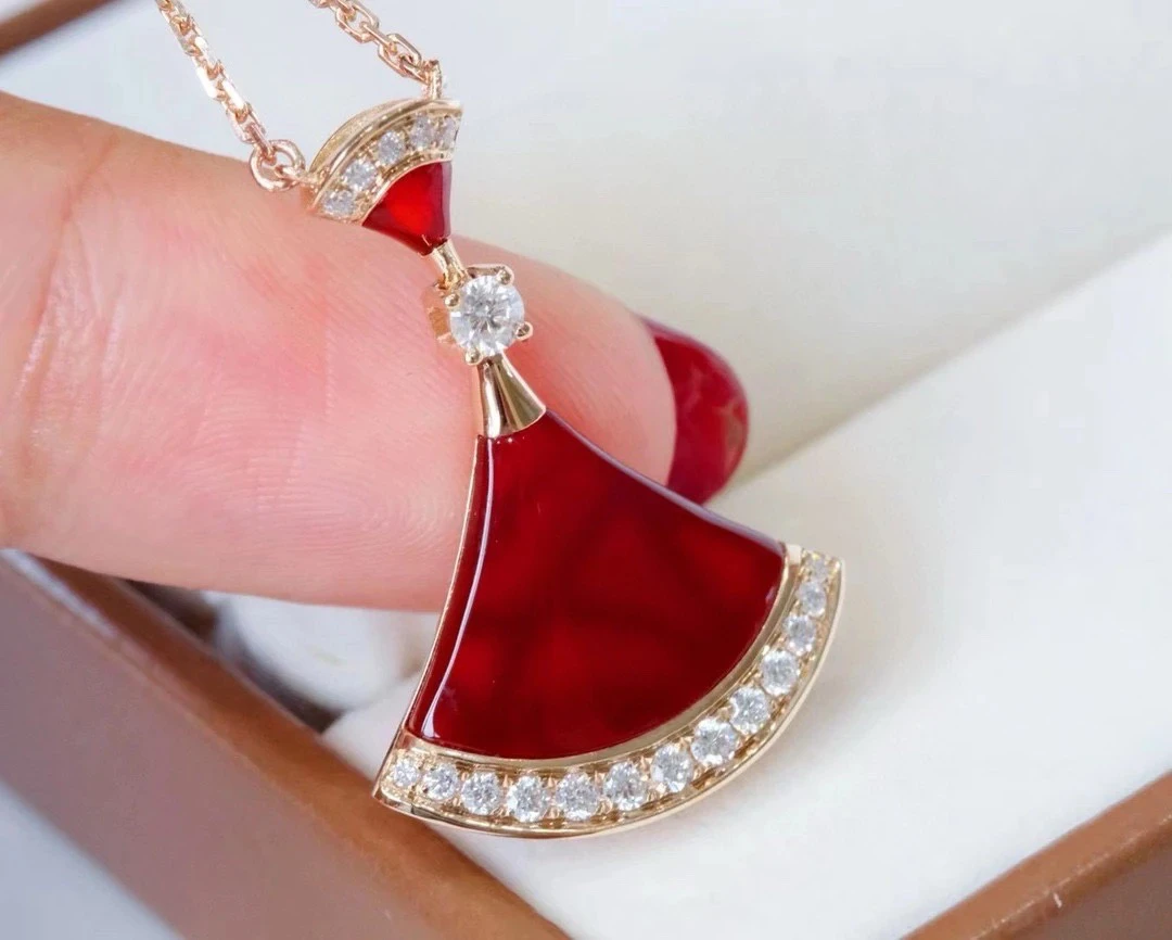 钛钢合成锆石项链 高定V金款裙子葫芦项链镶嵌满钻气质48CM